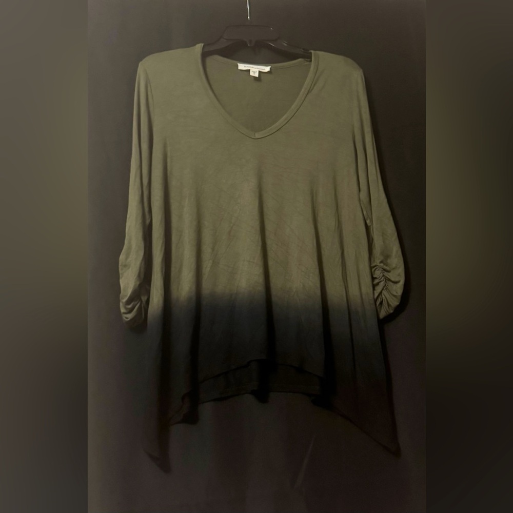 Karen by Karen Kane Olive Green/Black Ombré V-Neck Women's Top